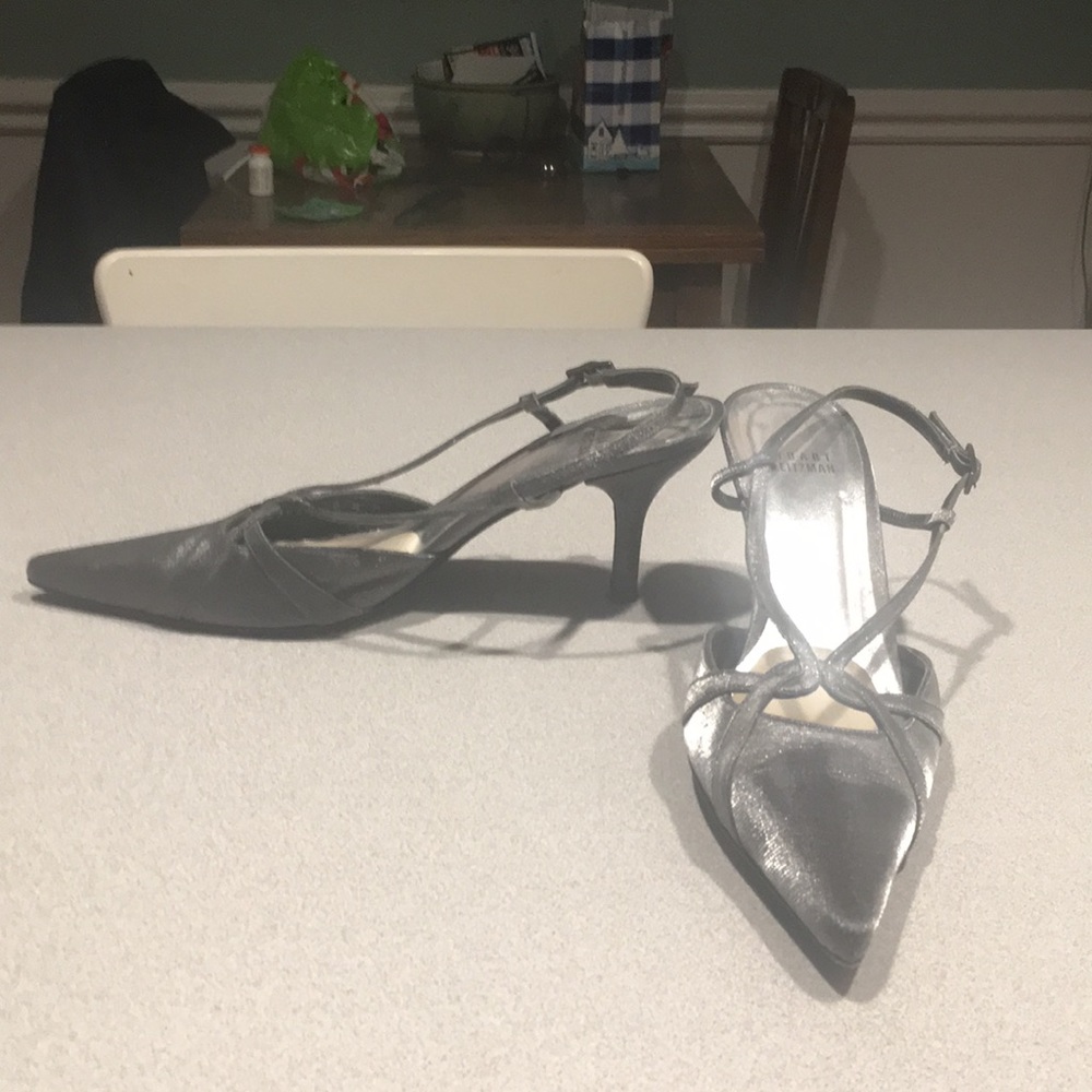 Stuart Weitzman pointy toe silver sling backs